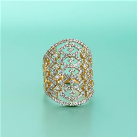 Cz Adjustable Ring With Carat Mehndi Rhodium Plating