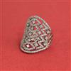 Cz Adjustable Ring With Carat Mehndi Rhodium Plating