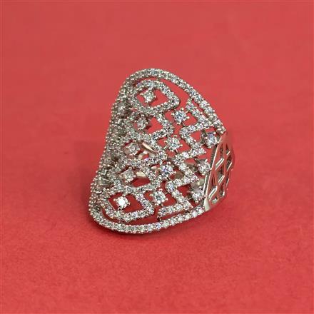 Cz Adjustable Ring With Carat Mehndi Rhodium Plating