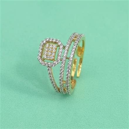 Cz Adjustable Ring With 2 Tone Mehndi Rhodium Plating