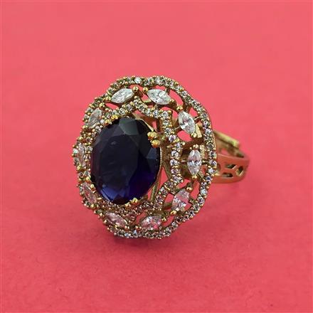 Cubic Zirconia Adjustable Ring With Mehndi Plating