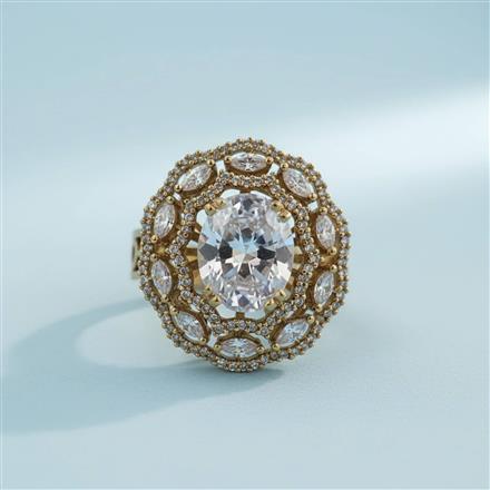 Cubic Zirconia Adjustable Ring With Mehndi Plating