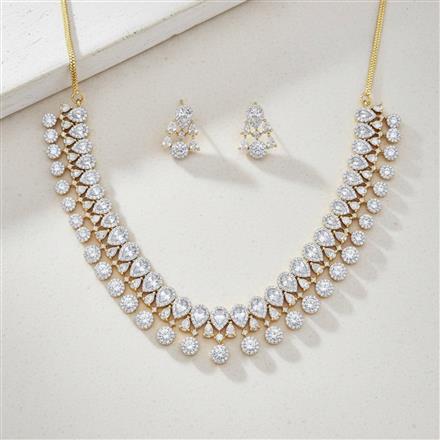 Cubic Zirconia Classic Necklace With Mehndi 2 Tone Rhodium Plating