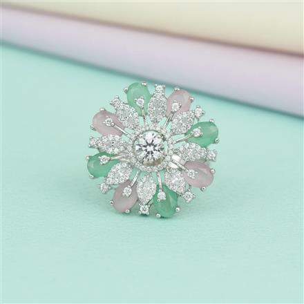 Cubic Zirconia Adjustable Ring With Rhodium Plating