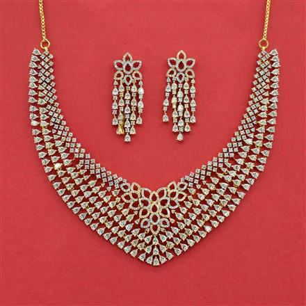 Cubic Zirconia Classic Necklace With Mehndi 2 Tone Rhodium Plating