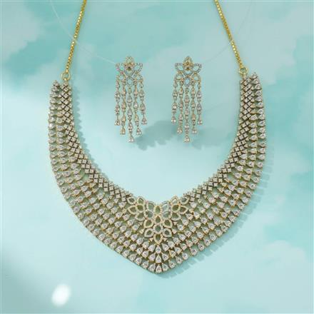 Cubic Zirconia Classic Necklace With Mehndi 2 Tone Rhodium Plating