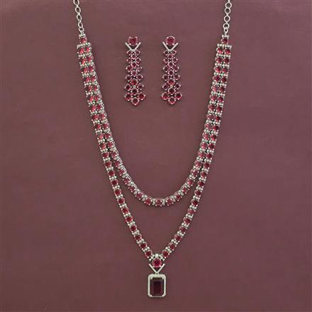 Cz 2 Line Necklace With Rhodium Plating