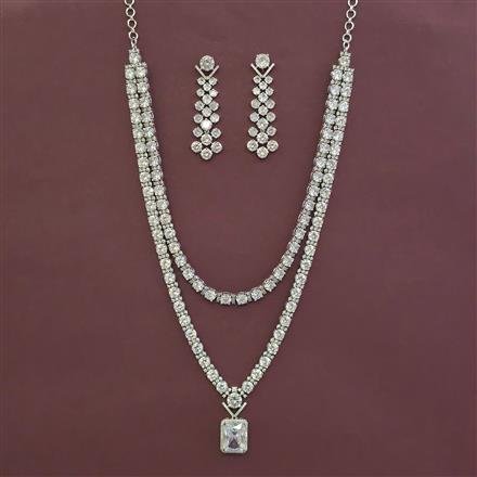 Cz 2 Line Necklace With Rhodium Plating