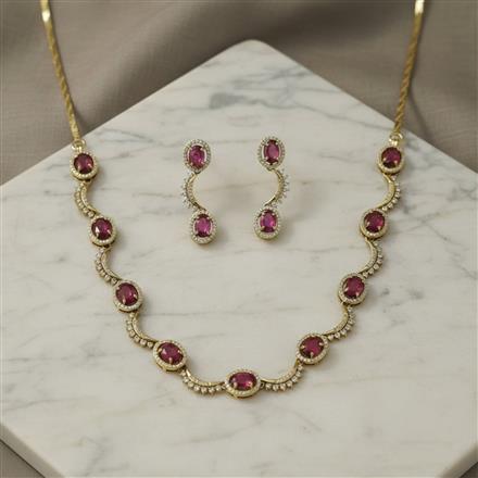 Cz Delicate Necklace Set With Mehndi Plating