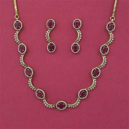 Cz Delicate Necklace Set With Mehndi Plating