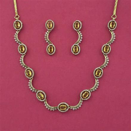 Cz Delicate Necklace Set With Mehndi Plating