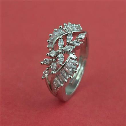 Cz Adjustable Ring With 2 Tone Mehndi Rhodium Plating