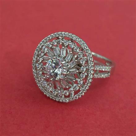 Cz Adjustable Ring With 2 Tone Mehndi Rhodium Plating