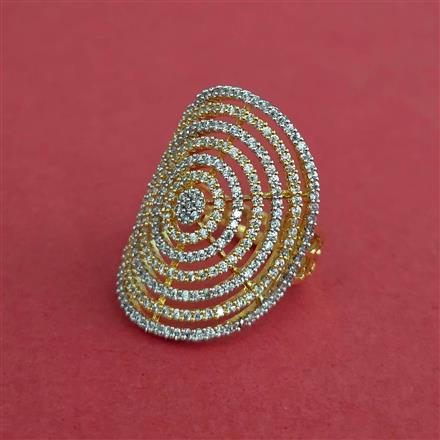 Cz Adjustable Ring With 2 Tone Mehndi Rhodium Plating