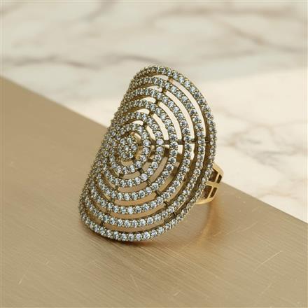 Cz Adjustable Ring With 2 Tone Mehndi Rhodium Plating