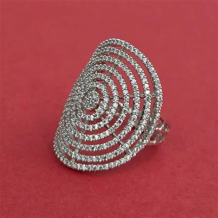 Cz Adjustable Ring With 2 Tone Mehndi Rhodium Plating