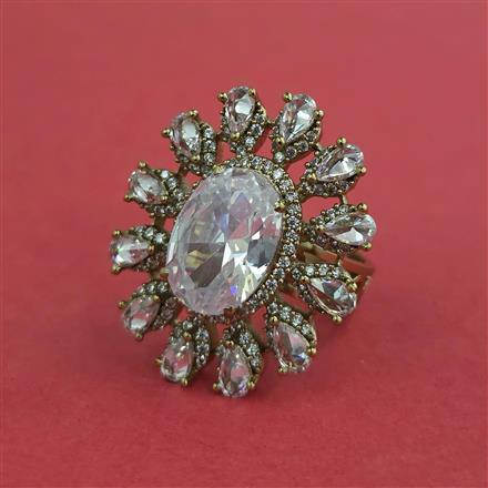 Cz Adjustable Ring With Mehndi Plating