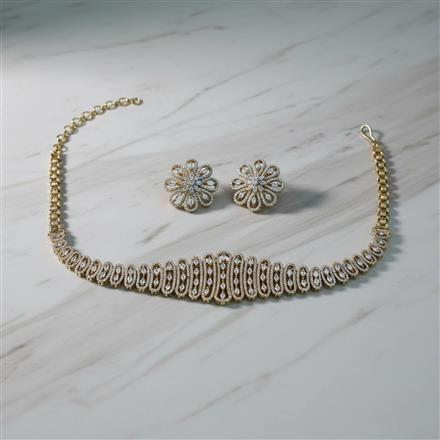 Cz Choker Necklace Set With 2 Tone Mehndi Rhodium Plating