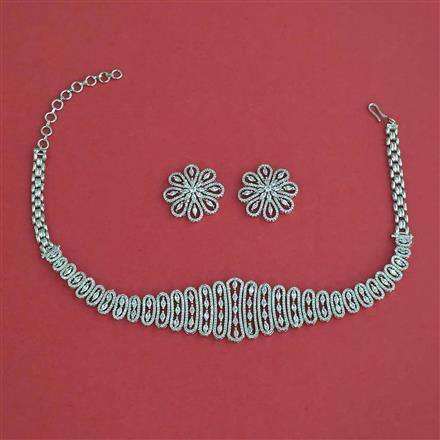 Cz Choker Necklace Set With 2 Tone Mehndi Rhodium Plating