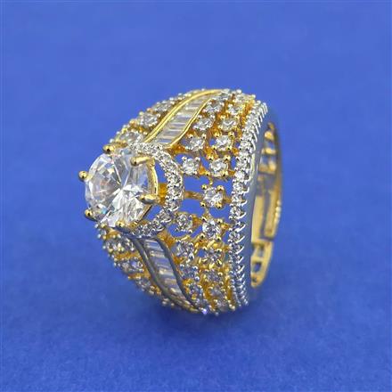 Cz Adjustable Ring With 2 Tone Mehndi Rhodium Plating