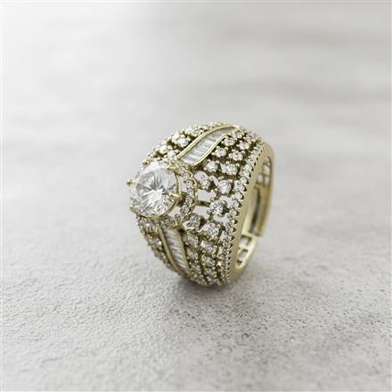 Cz Adjustable Ring With 2 Tone Mehndi Rhodium Plating