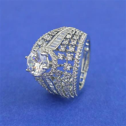 Cz Adjustable Ring With 2 Tone Mehndi Rhodium Plating