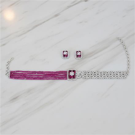 Cz Classic Necklace Set With Rhodium Plating