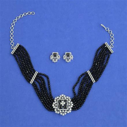 Cz Choker Necklace Set With Rhodium Plating