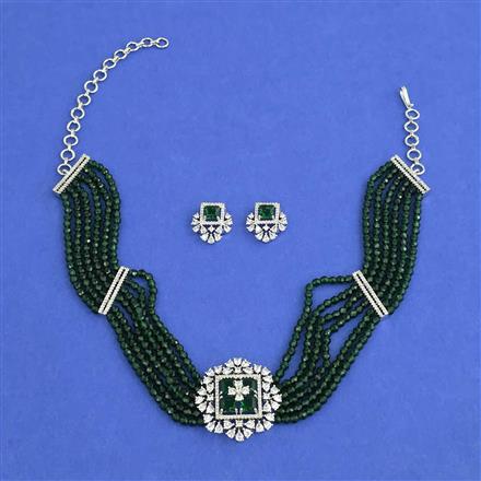 Cz Choker Necklace Set With Rhodium Plating