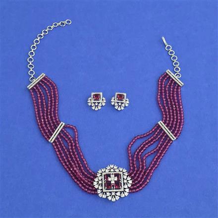 Cz Choker Necklace Set With Rhodium Plating