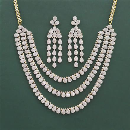 Cz Classic Necklace Set With 2 Tone Mehndi Rhodium Plating