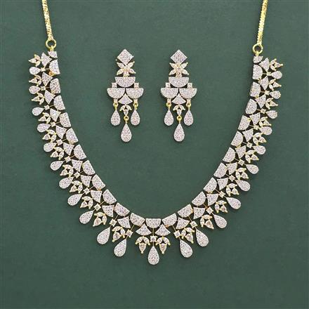 Cz Classic Necklace Set With 2 Tone Mehndi Rhodium Plating