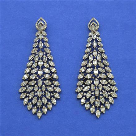 Cz Classic Earring With 2 Tone Mehndi Rhodium Plating