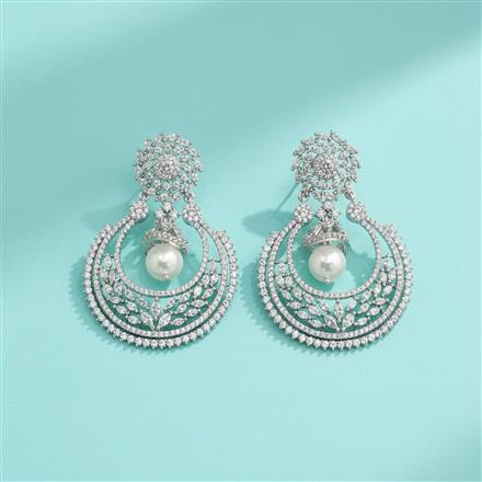 Cz Classic Earring With 2 Tone Mehndi Rhodium Plating