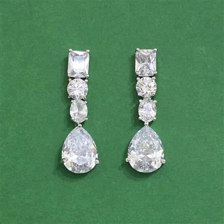 Cz Classic Earring With Rhodium Plating
