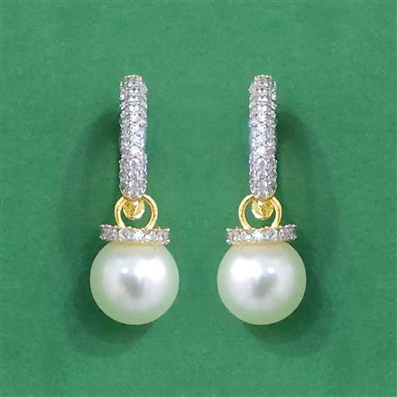 Cz Classic Earring With 2 Tone Rhodium Plating