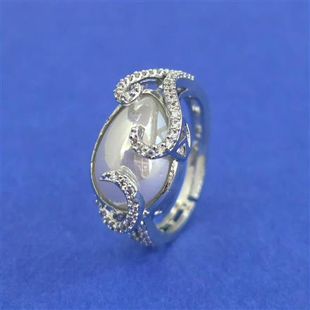 Cz Adjustable Ring With 2 Tone Mehndi Rhodium Plating