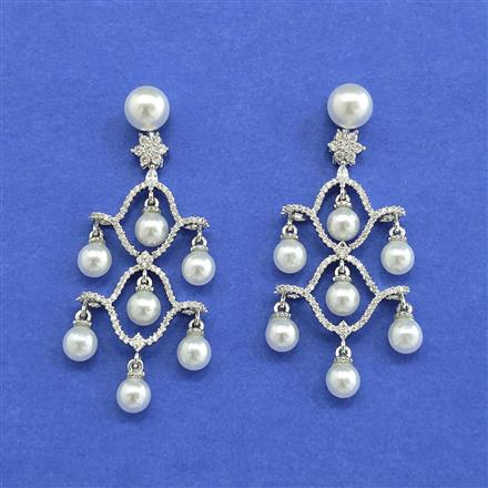 Cz Classic Earring With 2 Tone Rhodium Plating