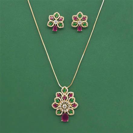 Cubic Zirconia Classic Pendant Set With 2 Tone Plating