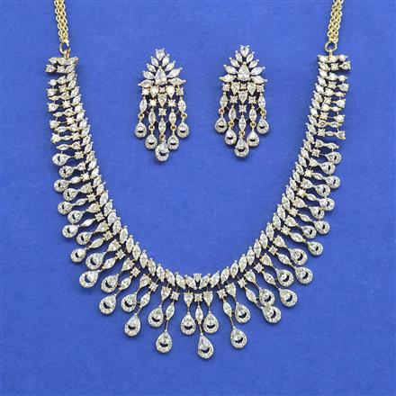 Cz Classic Necklace Set With 2 Tone Mehndi Rhodium Plating