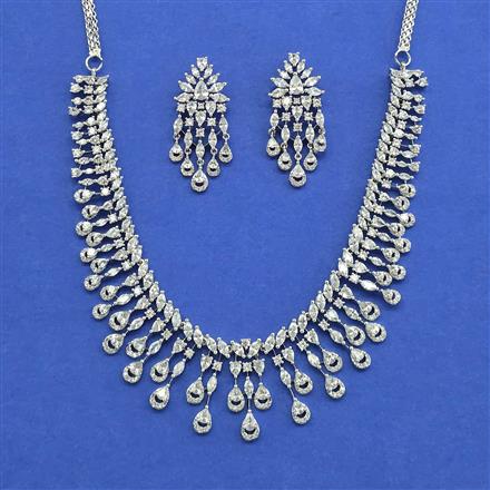 Cz Classic Necklace Set With 2 Tone Mehndi Rhodium Plating