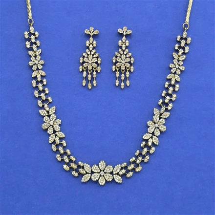 Cz Classic Necklace Set With 2 Tone Mehndi Rhodium Plating