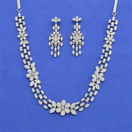 Cz Classic Necklace Set With 2 Tone Mehndi Rhodium Plating