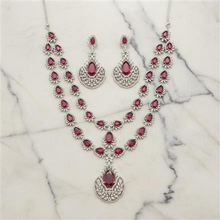 Cz Classic Necklace Set With Rhodium Plating