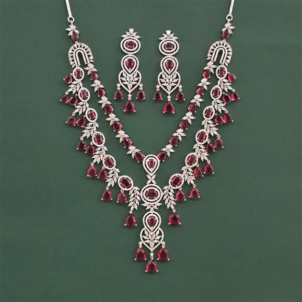 Cz Classic Necklace Set With Rhodium Plating