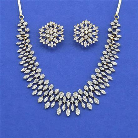 Cz Classic Necklace Set With 2 Tone Mehndi Rhodium Plating