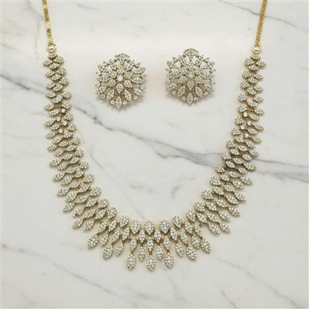 Cz Classic Necklace Set With 2 Tone Mehndi Rhodium Plating
