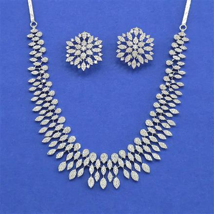 Cz Classic Necklace Set With 2 Tone Mehndi Rhodium Plating