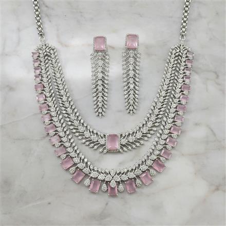 Cz Classic Necklace Set With Rhodium Plating