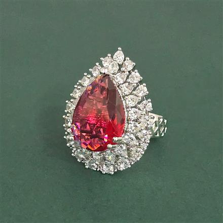 Cubic Zirconia Adjustable Ring With Rhodium Plating